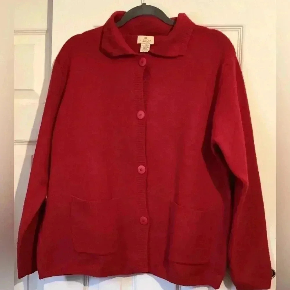 Limited America Womens Lambswool Red Cardigan Sweater  Size Large